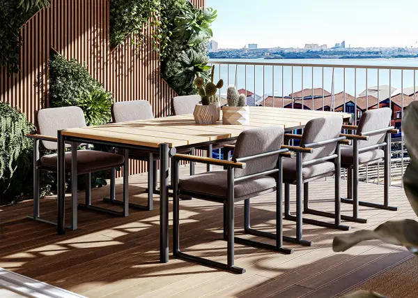 Mesa de comedor de jardín aluminio y madera de teca Tulum