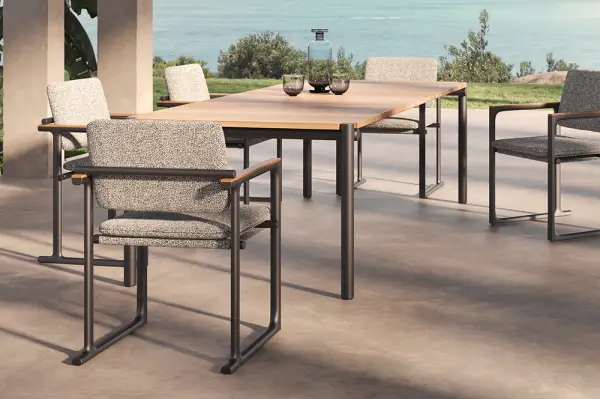 Mesa de comedor de jardín aluminio y madera de teca Tulum