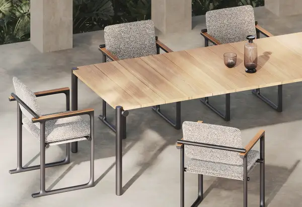 Mesa de comedor de jardín aluminio y madera de teca Tulum
