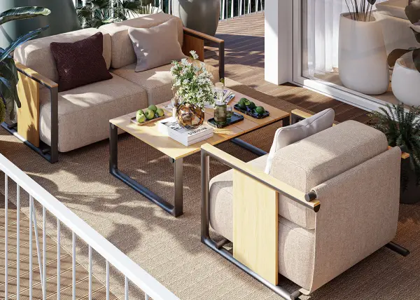 Mesa de centro de jardín aluminio y madera de teca Tulum