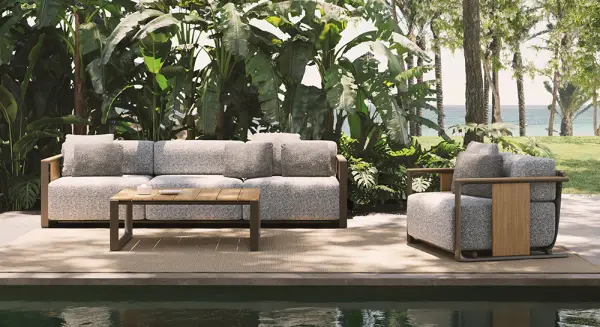 Mesa de centro de jardín aluminio y madera de teca Tulum