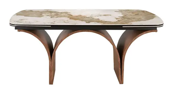 Mesa de comedor porcelánico y acero efecto nogal Okanagan
