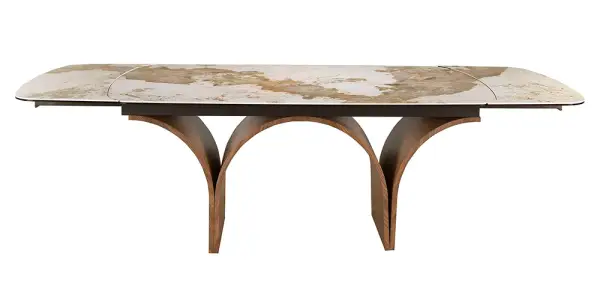 Mesa de comedor porcelánico y acero efecto nogal Okanagan