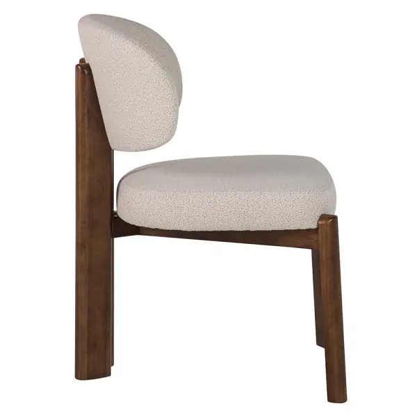 Silla de comedor de roble color nogal tapizada beige