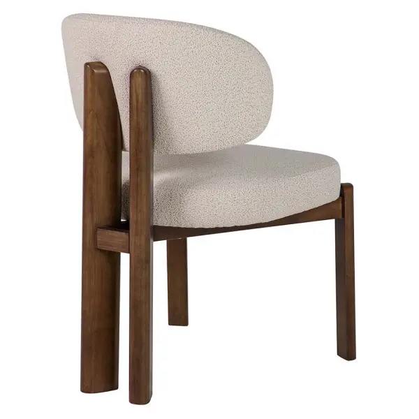 Silla de comedor de roble color nogal tapizada beige