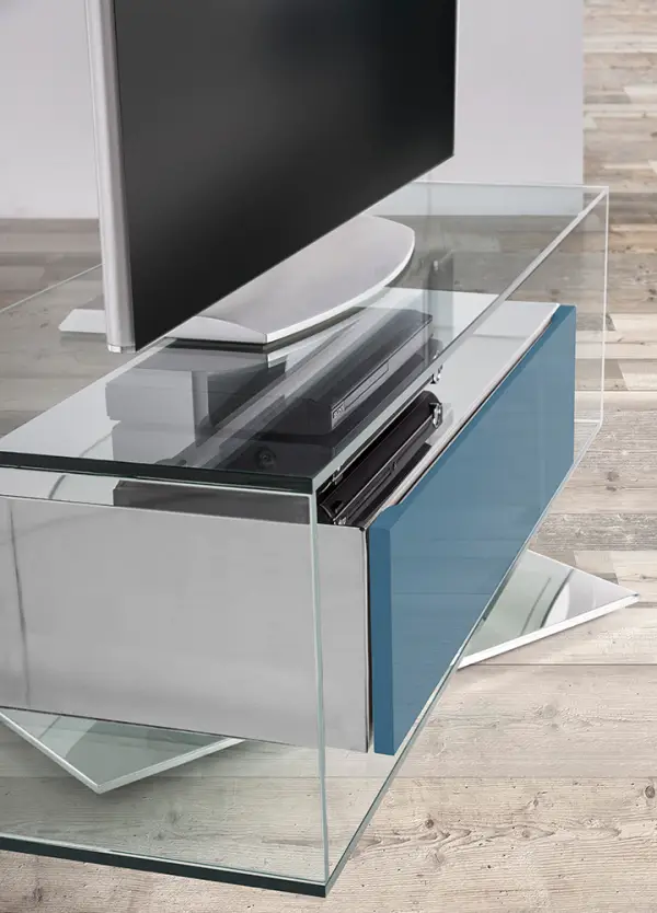 Mesa de televisión giratorio acero y cristal Fox