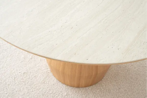 Mesa de comedor redonda de fresno y cerámico