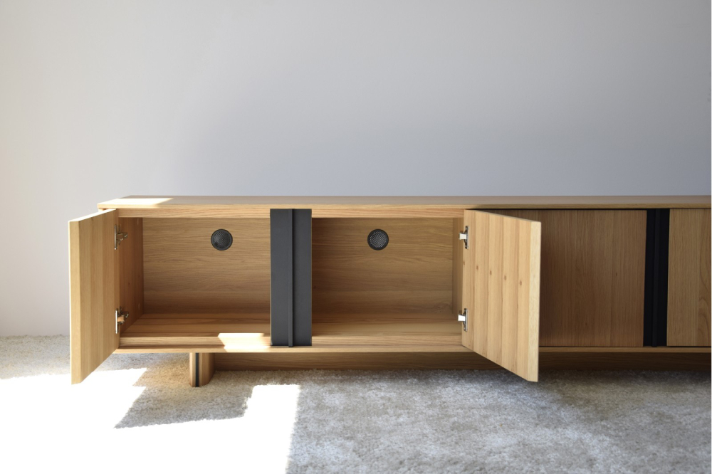 Mueble TV roble natural metal negro mate