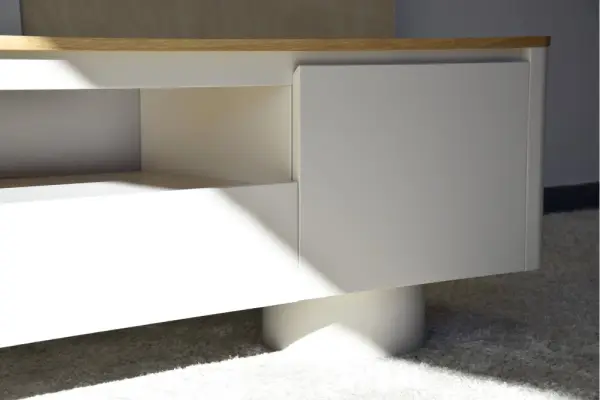 Mueble TV cilíndro gris arena roble