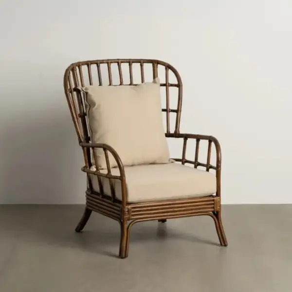 Sillón de Ratán Marrón con Cojines para Interior