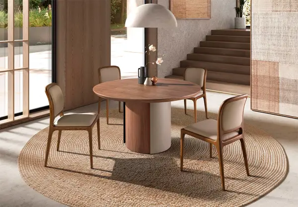 Silla polipiel crema madera color nogal Lumo