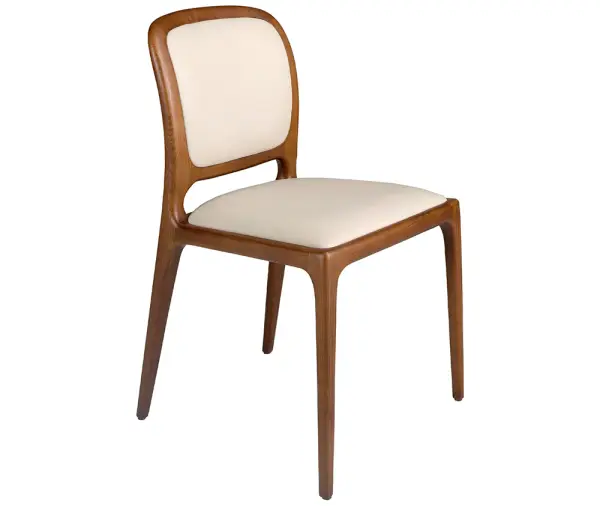 Silla polipiel crema madera color nogal Lumo
