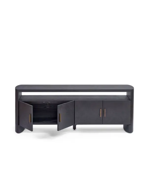 Aparador de TV de madera de roble negro con 4 puertas