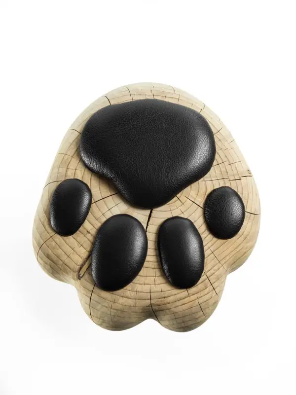 Taburete de cedro macizo inspirado en la forma suave y felina de una pata de gato