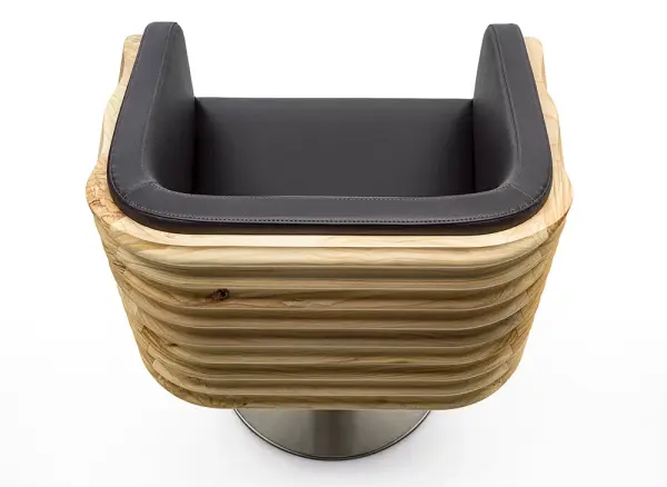 Sillón giratorio madera y piel Komoda by Riva 1920