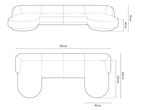 Sofá doble chaise longue terciopelo Miley