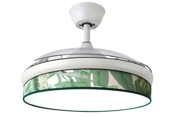Ventilador de techo con luz 3 aspas blanco y hojas verdes