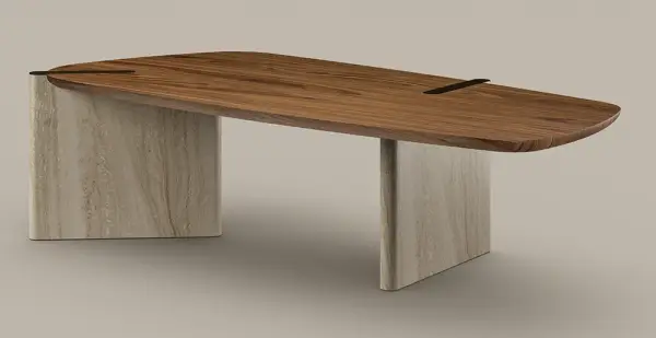 Mesa de comedor madera y mármol Flatiron Bonaldo