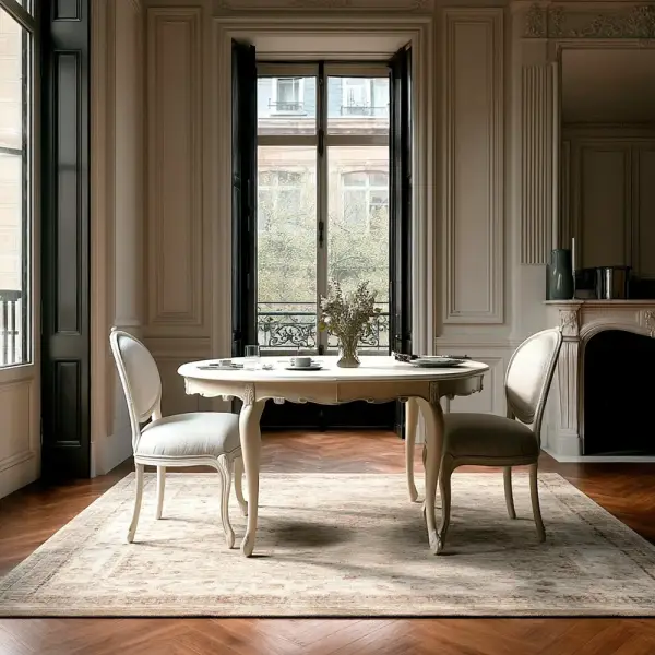 Mesa de Comedor vintage Guzet La rochelle  redonda Extensible 120/160 cms.