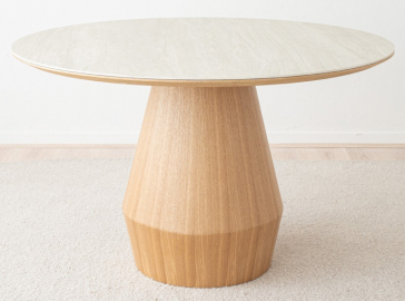 Mesa de comedor redonda de fresno y cerámico