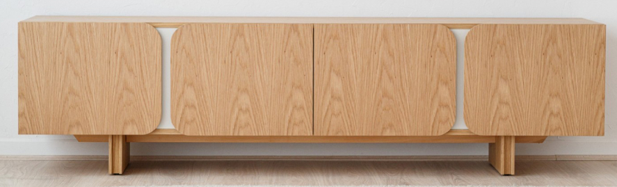 Mueble TV curva roble natural arena mate