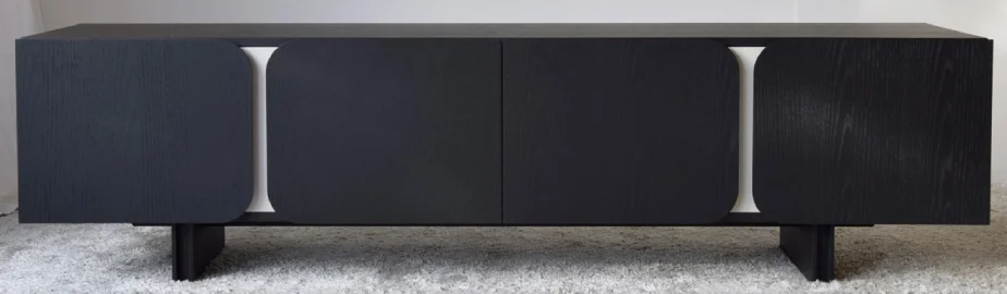 Mueble TV curva roble negro y arena mate Mueble TV curva roble negro y arena mate