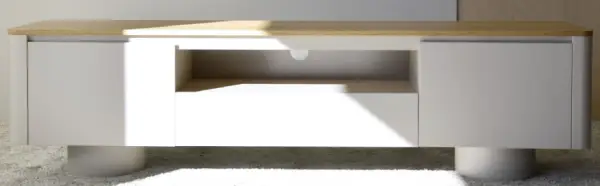 Mueble TV cilíndro gris arena roble 