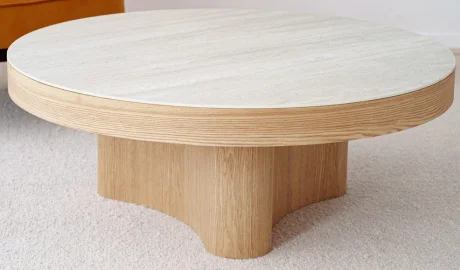 Mesa de centro curva cerámico gris fresno