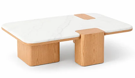 Mesa de centro rectangular roble y mármol Gloter