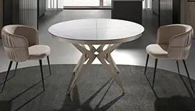 Mesa de comedor redonda extensible acero y porcelánico Olvera
