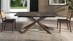 Mesa de comedor extensible acero efecto nogal y porcelánico Chelva Mesa de comedor extensible acero efecto nogal y porcelánico Chelva