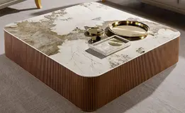 Mesa de centro cuadrada 1 cajón nogal y porcelánico Calpe
