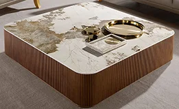 Mesa de centro cuadrada 1 cajón nogal y porcelánico Calpe