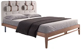 Cama capitoné tela gris y nogal Isabella