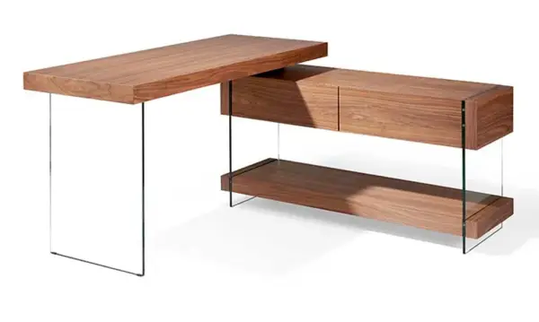 Mesa de escritorio nogal y cristal Creta