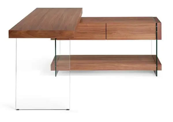 Mesa de escritorio nogal y cristal Creta
