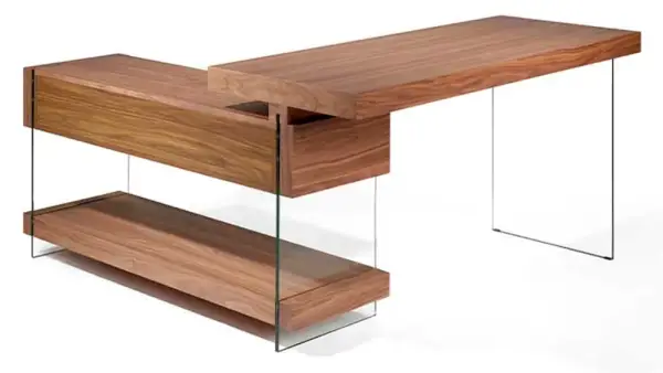 Mesa de escritorio nogal y cristal Creta