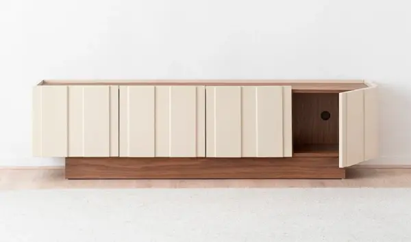 Mesa de televisión nogal y beige brillo Arkos
