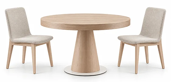 Mesa de comedor redonda extensible roble anudado Mesa de comedor redonda extensible roble anudado