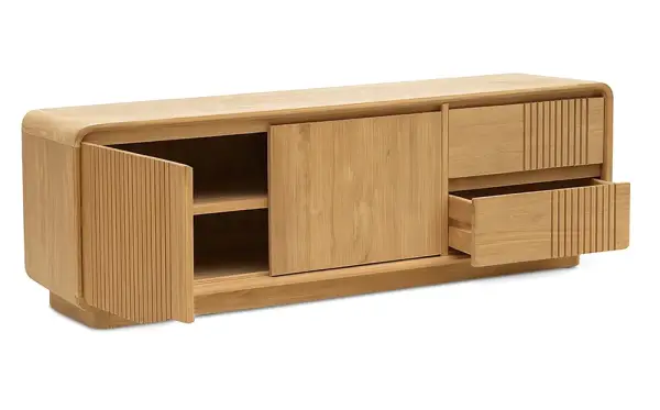 Mesa de televisión 2 puertas 2 cajones madera de teka Eyre