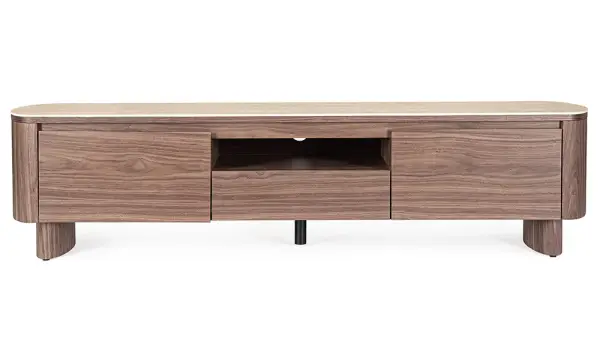 Mesa de televisión curvo nogal y porcelánico Kezel