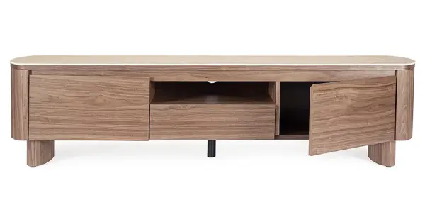 Mesa de televisión curvo nogal y porcelánico Kezel