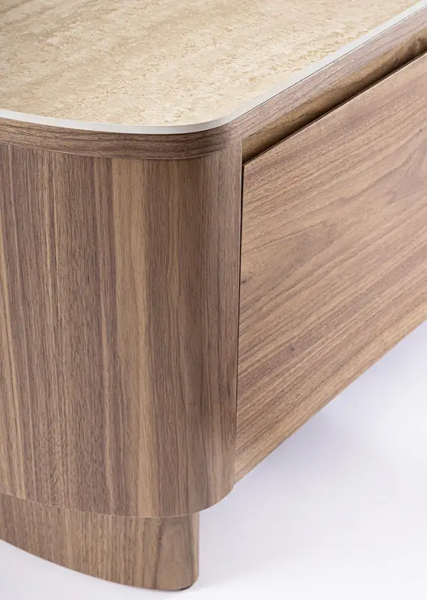 Mesa de televisión curvo nogal y porcelánico Kezel