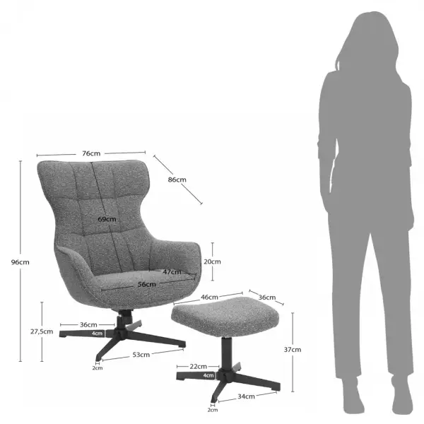 Butaca relax giratoria tapizada con puff Oslo beige