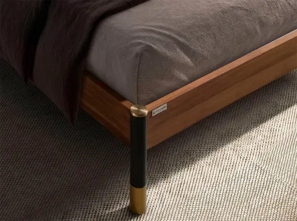 Cama para colchón de 160 nogal y polipiel Dual