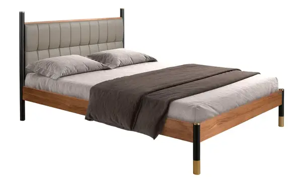 Cama para colchón de 160 nogal y polipiel Dual