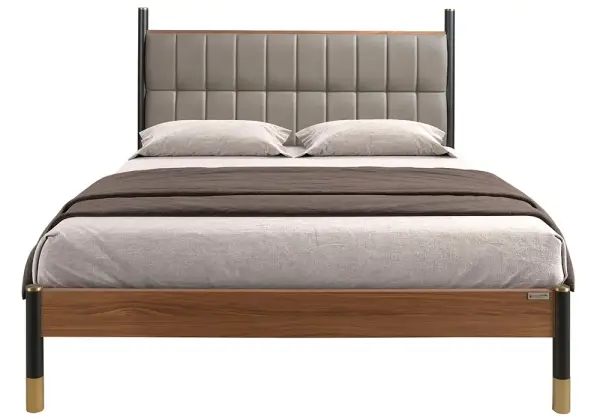 Cama para colchón de 160 nogal y polipiel Dual