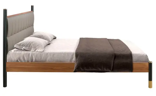 Cama para colchón de 160 nogal y polipiel Dual