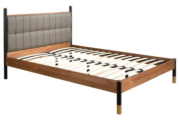 Cama para colchón de 160 nogal y polipiel Dual