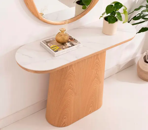 Consola curva roble y porcelánico Cendra